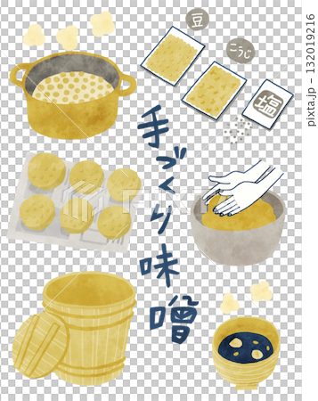 黃色和灰色的手工味噌製品系列。 黃色和灰色的手工味噌製品系列。 132019216