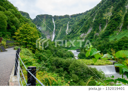 称名滝雨の日　正面にハンノキ滝を望みながら称名プロムナードを歩く　富山県 132019401