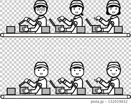People doing different tasks on an assembly line People doing different tasks on an assembly line 132019832