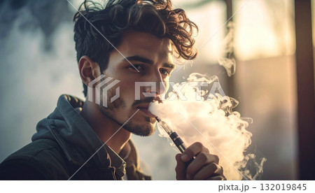 電子タバコを吸う男性（AI生成画像） 132019845