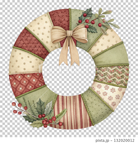 Patchwork Christmas Wreath Clipart White Background 132020012