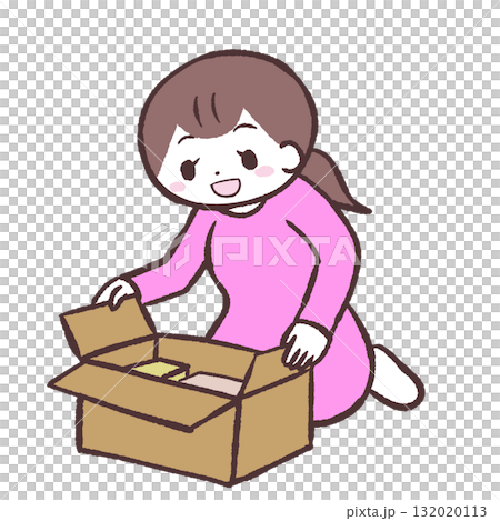 一位女士打開盒子的插圖 132020113