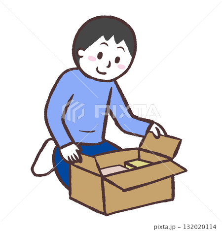 箱を開ける男性のイラスト 箱を開ける男性のイラスト 132020114