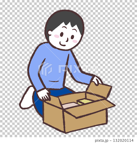 箱を開ける男性のイラスト 箱を開ける男性のイラスト 132020114