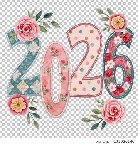 Patchwork Number 2026  Clipart White Background 132020146