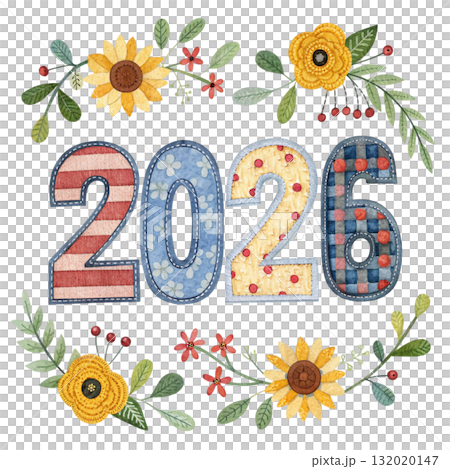 Patchwork Number 2026  Clipart White Background 132020147