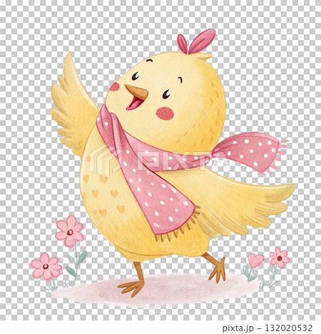 Watercolor Cute chicken wearing a scarf Clipart White Background 132020532