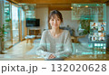 未来的なデジタルインターフェースでオンライン会議に参加する女性 132020628