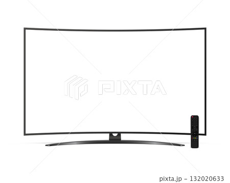 Realistic curved tv flat screen with remote control isolated on white background Realistic curved tv flat screen with remote control isolated on white background 132020633