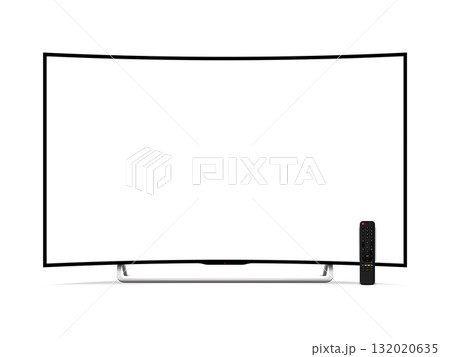 Realistic curved tv flat screen with remote control isolated on white background Realistic curved tv flat screen with remote control isolated on white background 132020635