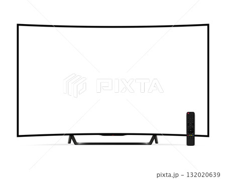 Realistic curved tv screen with remote control. Smart tv mockup. Realistic curved tv screen with remote control. Smart tv mockup. 132020639
