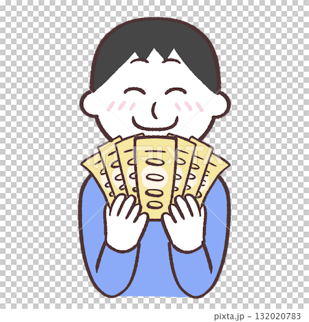 一名男子攤開鈔票的插圖 一名男子攤開鈔票的插圖 132020783