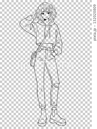 Street fashion woman line drawing Street fashion woman line drawing 132020809