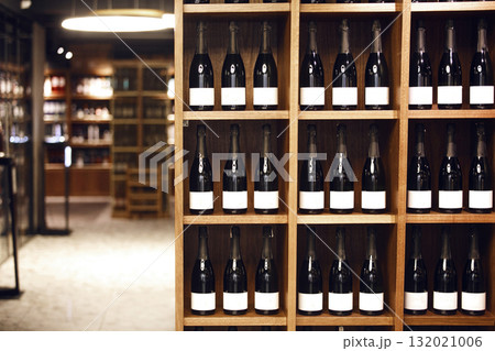 Refined Wine Rack Display with Filled Elegant Bottles in Cellar Refined Wine Rack Display with Filled Elegant Bottles in Cellar 132021006