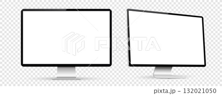 Mockup of computer monitor. Front and side view with white screen on transparent background. 132021050