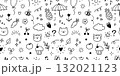 Kid pattern background. Seamless cute pattern with colorful hand drawn icons of bear, cat, cherry, cupcake and pineapple. Fun cartoon bee, cloud, flower doodles background. Vector 132021123