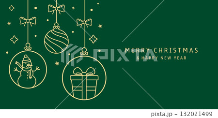 Christmas golden ball icon isolated on a green background. Christmas card with holidays decoration. Christmas golden ball icon isolated on a green background. Christmas card with holidays decoration. 132021499