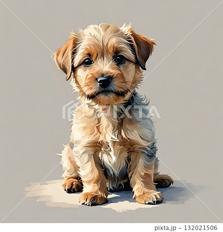 まっすぐ座っているノーフォークテリアの子犬 132021506