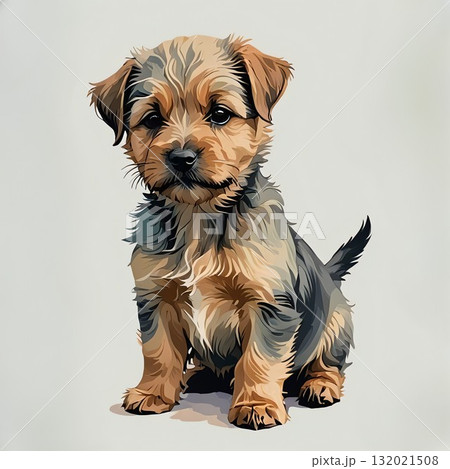 ノーフォークテリアの子犬が正面でおすわり 132021508