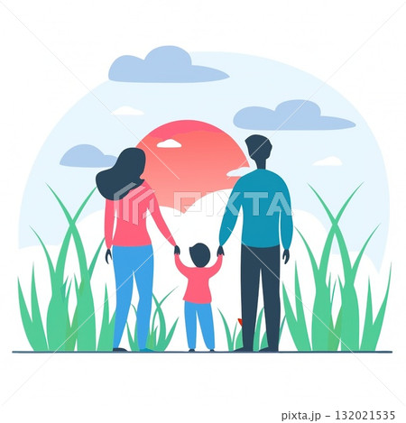 Silhouette of parents holding their childs hands at sunset, symbolizing love, unity, and family togetherness. Silhouette of parents holding their childs hands at sunset, symbolizing love, unity, and family togetherness. 132021535