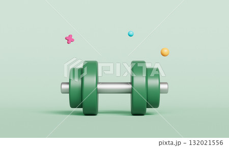 Green Dumbbell for Fitness and Strength Training. 3D Rendering. 132021556