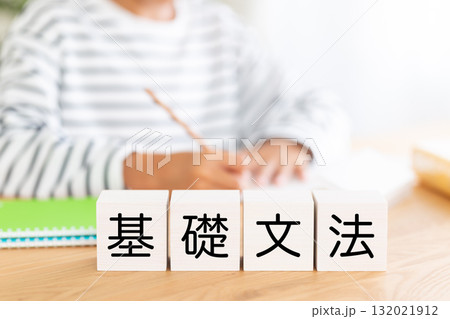 基礎文法のブロックと勉強をする小学生の男の子 132021912