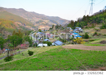 桜の花の咲くころ 里山里地 斜面に建つ集落 東秩父村 桜の花の咲くころ 里山里地 斜面に建つ集落 東秩父村 132022362