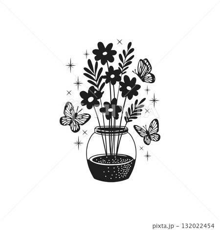 Bouquet of Flowers silhouette on white background.  132022454