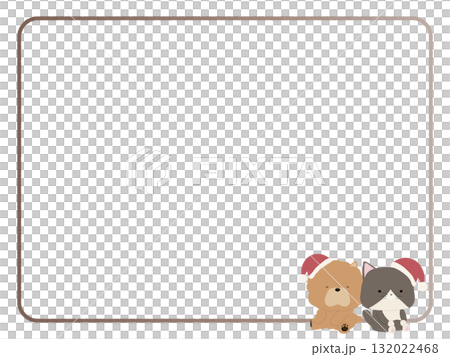 Chow chow and calico cat frame wearing Santa hats Chow chow and calico cat frame wearing Santa hats 132022468