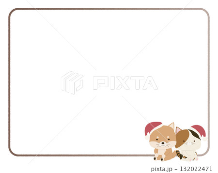サンタ帽をかぶった柴犬と三毛猫のフレーム 132022471