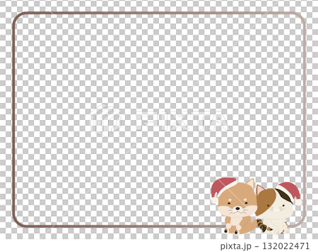 サンタ帽をかぶった柴犬と三毛猫のフレーム 132022471