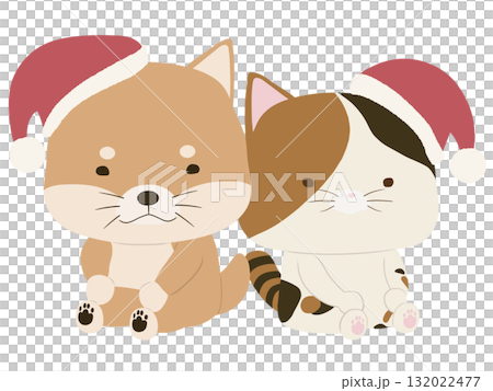 Shiba Inu and calico cat wearing Santa hats Shiba Inu and calico cat wearing Santa hats 132022477