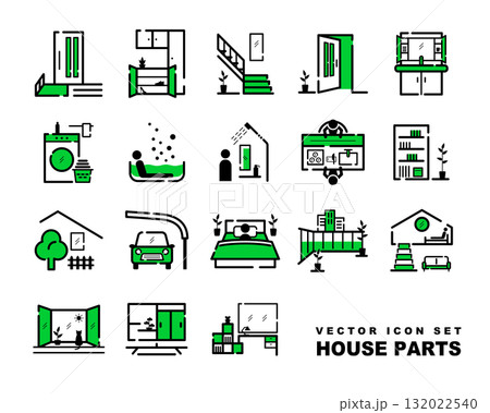 住まいのパーツ(インテリアやエクステリア)のベクターアイコンセット 住まいのパーツ(インテリアやエクステリア)のベクターアイコンセット 132022540