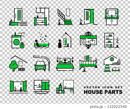 住まいのパーツ(インテリアやエクステリア)のベクターアイコンセット 住まいのパーツ(インテリアやエクステリア)のベクターアイコンセット 132022540