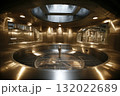 Modern industrial mash tun interior. Reflecting craftsmanship, showcasing gleaming metal and distillery infrastructure precision 132022689