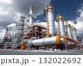 The complex industrial refinery stands as a testament to manufacturing and energy production, with its intricate network of pipes and towering distillation columns 132022692