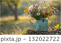 Rustic Flower Vase in Sunlit Garden.Turquoise watering can with wildflowers on grass, glowing in warm sunlight. Perfect for spring, nature, and romantic themes. Rustic Flower Vase in Sunlit Garden.Turquoise watering can with wildflowers on grass, glowing in warm sunlight. Perfect for spring, nature, and romantic themes. 132022722