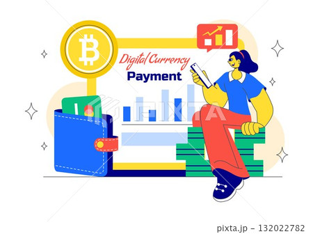 Digital Currency Payment Vector Illustration Featuring Successful Money Transaction and Online Mobile Banking for Digital Shopping in a Background Digital Currency Payment Vector Illustration Featuring Successful Money Transaction and Online Mobile Banking for Digital Shopping in a Background 132022782