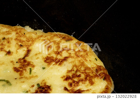 CLose up of fried potato cake fritter toasted brown tasty 132022928