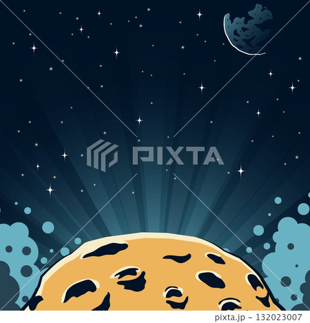 Cratered asteroid surface. Moon - stylized retro illustration 132023007