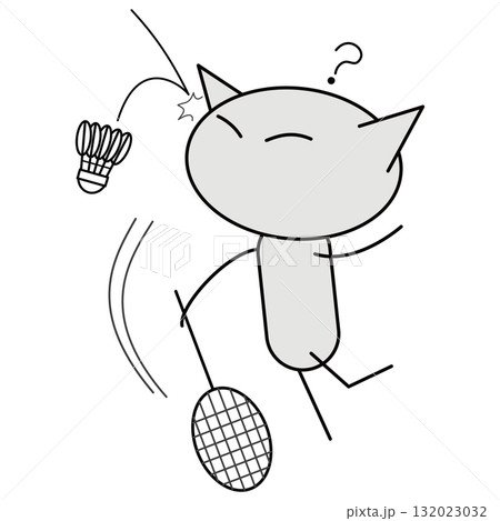 バドミントン！空振りする猫 132023032