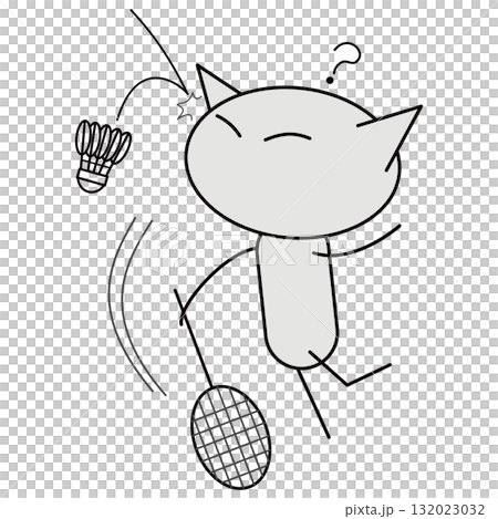 バドミントン！空振りする猫 132023032