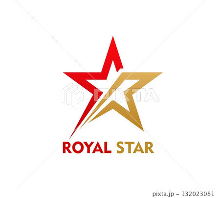 Royal gold and red star geometric icon or symbol. Business leadership award luxury sign, sport team success graphic vector symbol. Company star abstract icon or brand identity geometric emblem 132023081