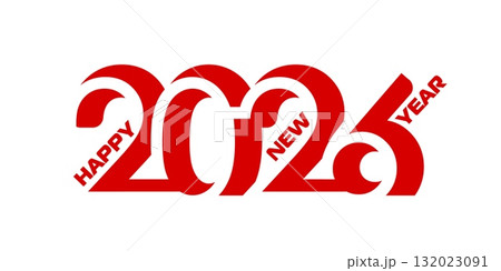 Happy 2026 New Year number icon or emblem. New Year celebration number red graphic vector icon, winter holiday festive lettering emblem. 2026 year calendar date sign or typography symbol 132023091