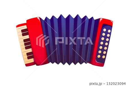 Barranquilla Colombia carnival holiday accordion. Caribbean folk carnival musical instrument, Colombian traditional holiday isolated vector object. Barranquilla Latin American festival accessory 132023094
