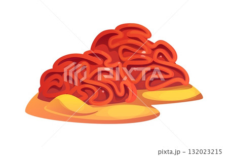 Cartoon ocean coral reef sponge, underwater seaweed. Coral reef undersea life vector plant or organism, ocean aquatic algae. Aquarium underwater or tropical sea seaweed with wavy curly red surface 132023215