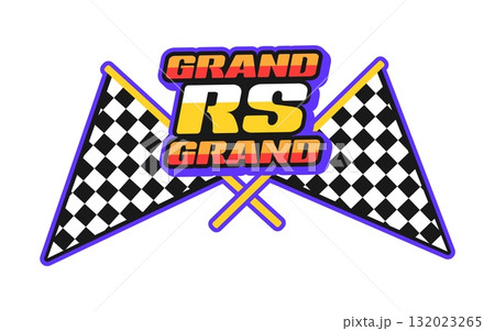 Motorsport rally race grand prix Y2K retro sticker or label. Rally formula 1 competition funky vector tag, motorsport Y2K label. Race championship patch with checkered flag and colorful typography Motorsport rally race grand prix Y2K retro sticker or label. Rally formula 1 competition funky vector tag, motorsport Y2K label. Race championship patch with checkered flag and colorful typography 132023265