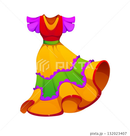 Barranquilla Colombian carnival holiday dancer dress. Colombia ethnic carnival dancer dress, Colombian Barranquilla holiday isolated cartoon vector accessory. Latin American celebration object or item 132023407