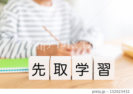 先取学習のブロックと勉強をする小学生の男の子 132023432