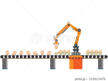 Chicken eggs production industrial conveyor belt isolated on white background. Chicken eggs production industrial conveyor belt isolated on white background. 132023470